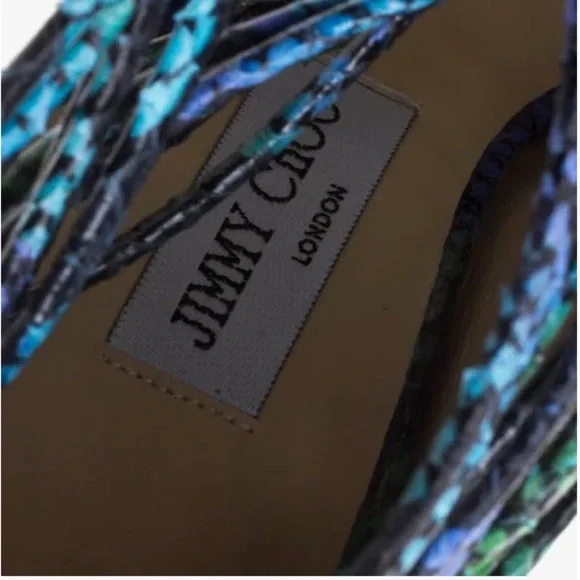JimmyChoo Two Tone Python Leather Quaker Elaphe Open Toe Sandals Size 37.5